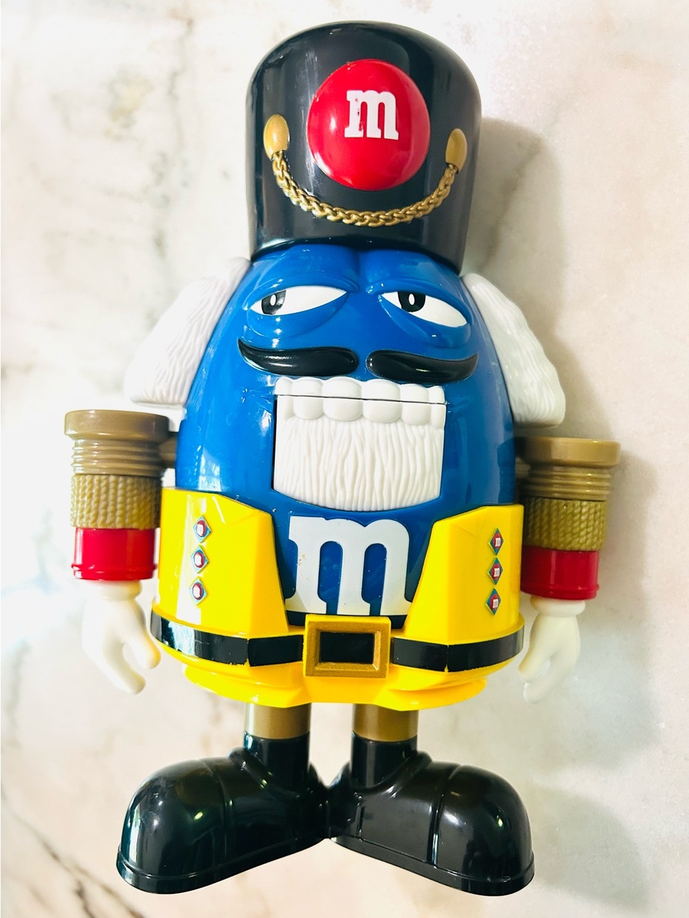 Vintage M&M’s Holiday Nutcracker Candy-Nut Dispenser with yellow jacket